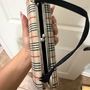 Plaid Clutch Bag with Black Strap